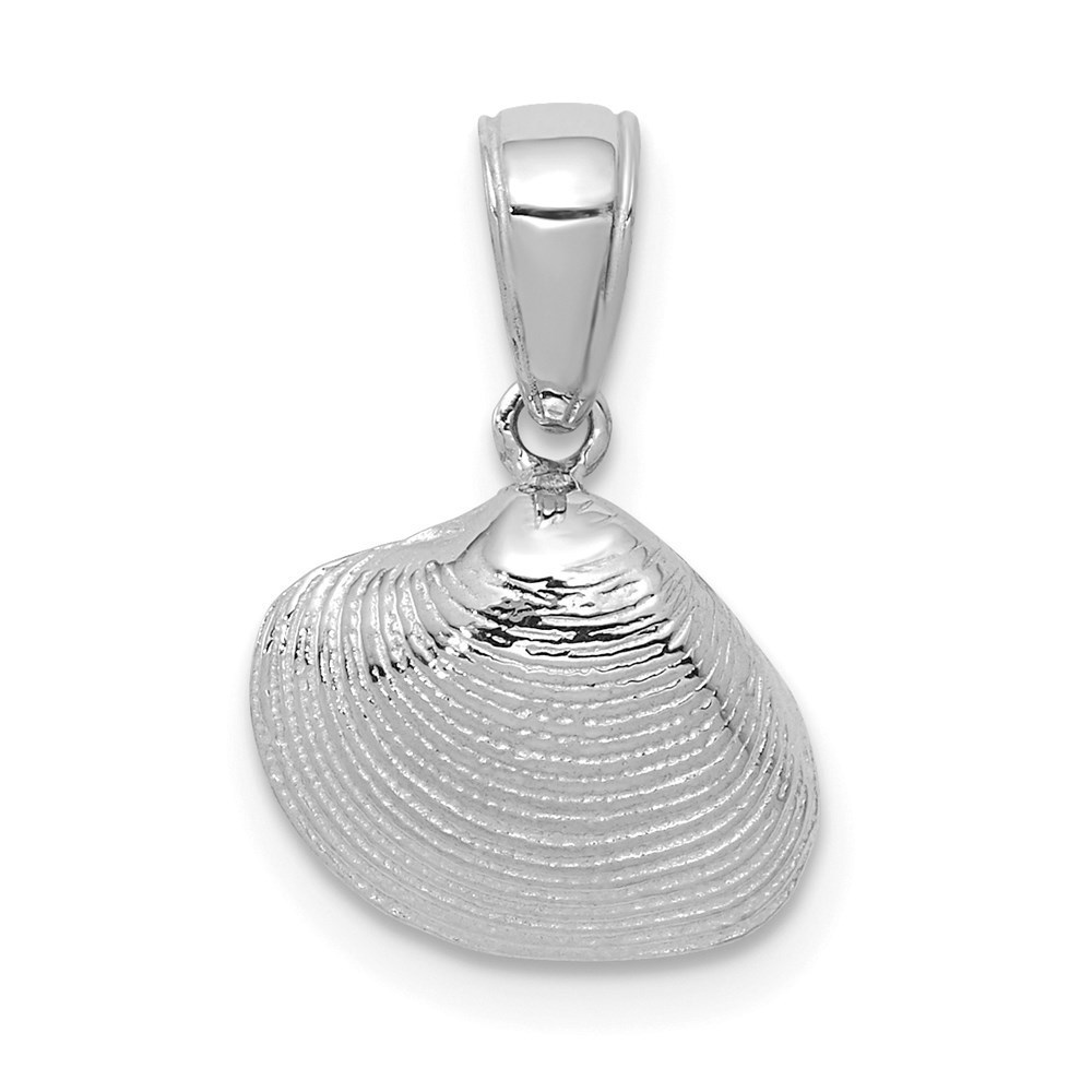 14K White Gold Sea Life Small Clam Shell Necklace Charm Pendant